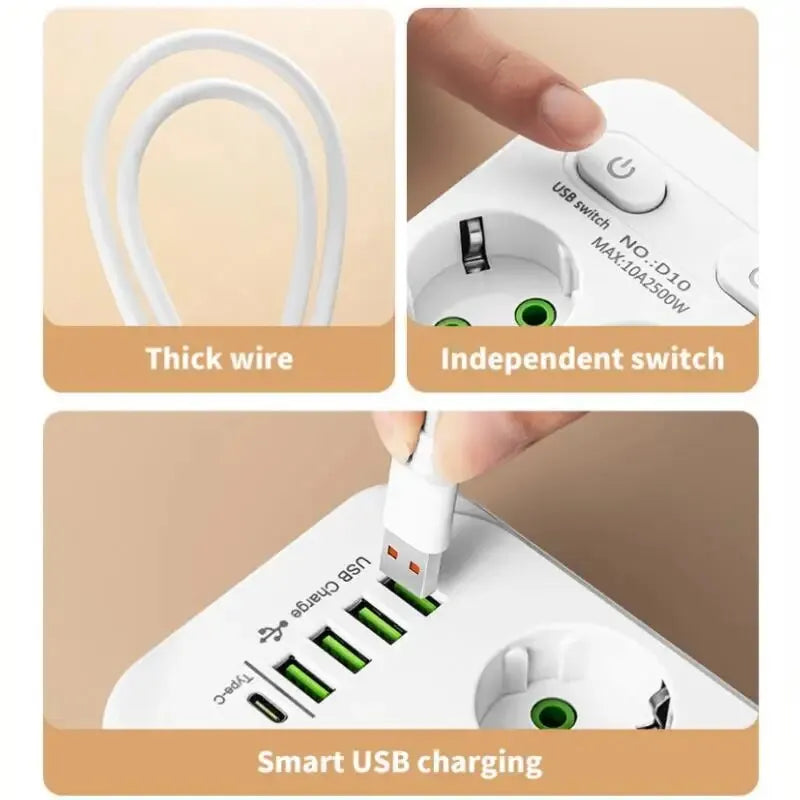 EU Plug 6-Outlets Power Strip